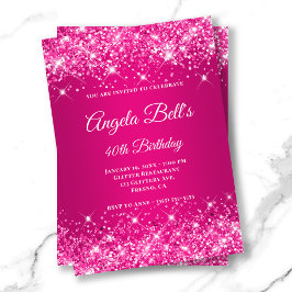 Glitterige hete roze framboos ombre fancy monogram kaart