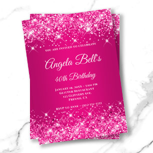 Glitterige hete roze framboos ombre fancy monogram kaart
