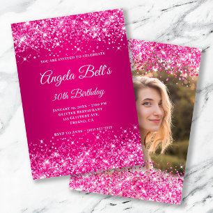 Glitterige hete roze framboos ombre foto kaart