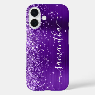 Glitterige Indigo Paarse Glam Meisjesachtige Handt iPhone 16 Hoesje
