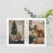Glitterige Kerstmis Rode Foto Feestdagenkaart (Staand voorkant)
