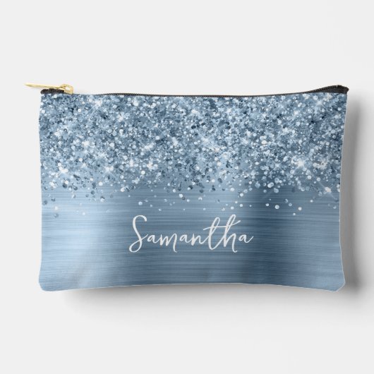 Glitterige Lichtblauwe Glam Schrift Naam Etui (Voorkant)