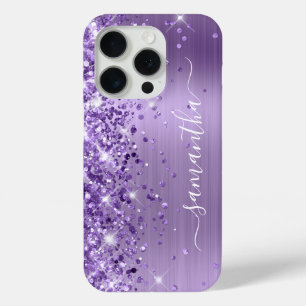 Glitterige Lichtpaarse Glam Meisjesachtige Handtek iPhone 15 Pro Case