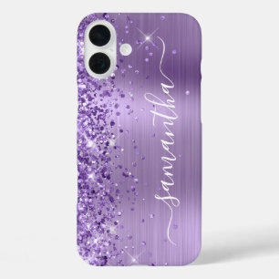 Glitterige Lichtpaarse Glam Meisjesachtige Handtek iPhone 16 Plus Hoesje