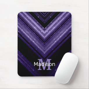 Glitterige metaal neon paarse zwarte chevron Monog Muismat
