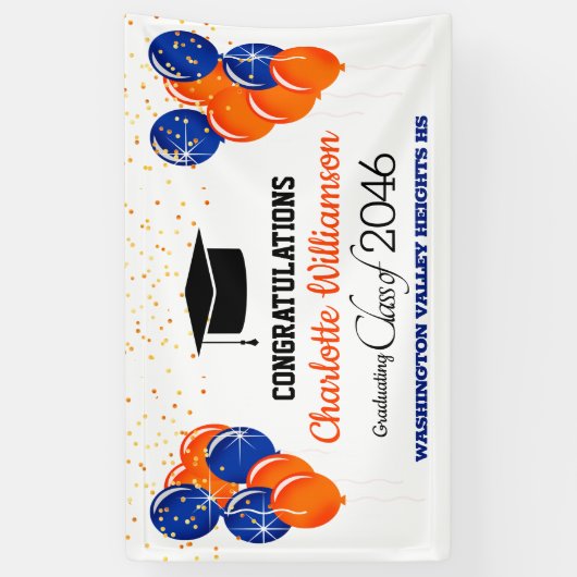 Glitterige Oranje en blauwe Afstuderen banner (Verticaal)
