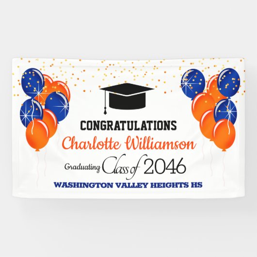 Glitterige Oranje en blauwe Afstuderen banner (Horizontaal)