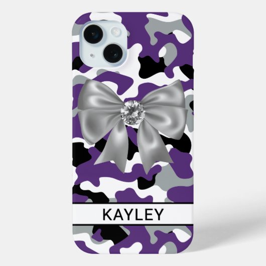 Glitterige Paarse Zwarte Camouflage Gepersonalisee Case-Mate iPhone Case (Achterkant)