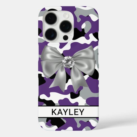 Glitterige paarse zwarte camouflage gepersonalisee Case-Mate iPhone case (Achterkant)