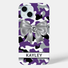 Glitterige Paarse Zwarte Camouflage Persoonlijk iPhone 15 Case
