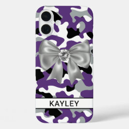 Glitterige Paarse Zwarte Camouflage Persoonlijk iPhone 16 Plus Hoesje
