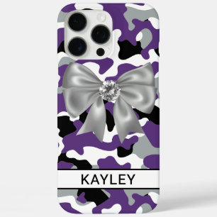Glitterige Paarse Zwarte Camouflage Persoonlijk iPhone 16 Pro Max Hoesje