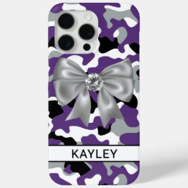 Glitterige Paarse Zwarte Camouflage Persoonlijk iPhone 15 Pro Max Hoesje