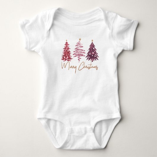Glitterige Prettig Kerstmis Baby Jersey Bodysuit (Voorkant)