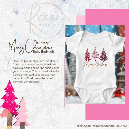 Glitterige Prettig Kerstmis Baby Jersey Bodysuit