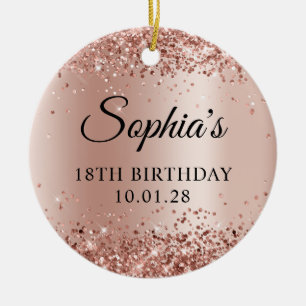 Glitterige Rose Goud Ombre 18e Verjaardag Foto Keramisch Ornament