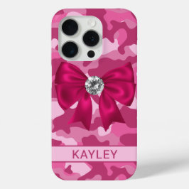 Glitterige Roze Camouflage Gepersonaliseerd iPhone 15 Pro Case