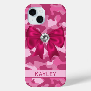 Glitterige Roze Camouflage Persoonlijk iPhone 15 Case