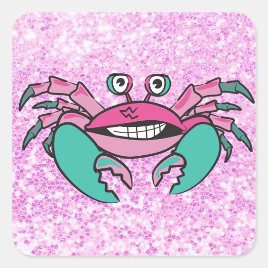 Glitterige roze en Blauwgroen krab Sticker (Voorkant)