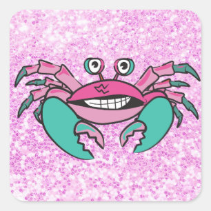 Glitterige roze en Blauwgroen krab Sticker