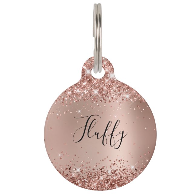 Glitterige Roze Goud Glam Gradiënt Huisdierpenning (Voorkant)