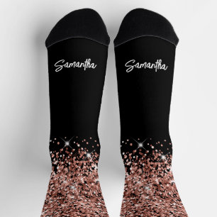 Glitterige Roze Goud Zwarte Glam Borstel Script Na Sokken