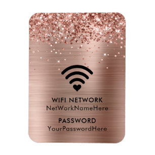 Glitterige Roze Gouden Folie WiFi Netwerk en Wacht Magneet