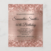 Glitterige Roze Gouden Glam 40e Verjaardags Uitnod Flyer (Voorkant)