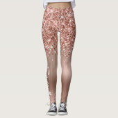 Glitterige Roze Gouden Glam Borstel Script Naam Leggings (Voorkant)