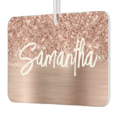 Glitterige Roze Gouden Glam Borstel Script Naam Luchtverfrisser (Links)