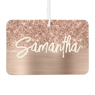 Glitterige Roze Gouden Glam Borstel Script Naam Luchtverfrisser