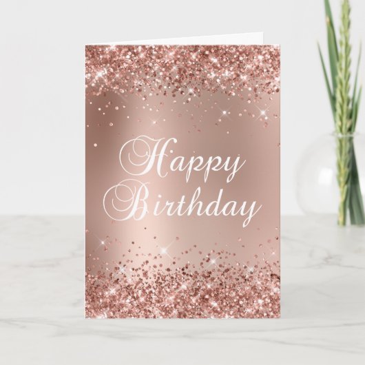 Glitterige Roze Gouden Glam Gradiënt Gefeliciteerd Kaart (Voorkant)