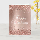 Glitterige Roze Gouden Glam Gradiënt Gefeliciteerd Kaart (Gele Bloem)