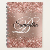 Glitterige Roze Gouden Glam Gradiënt Monogram Planner (Voorkant)