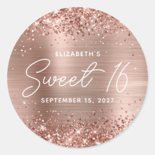 Glitterige Roze Gouden Glam Moderne Script Sweet 1 Ronde Sticker