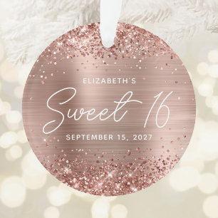 Glitterige Roze Gouden Glam Moderne Sweet 16 Foto Ornament