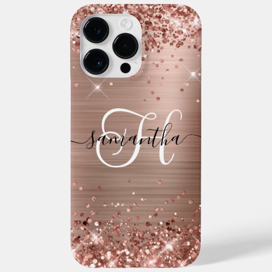 Glitterige Roze Gouden Glam Monogram Case-Mate iPhone Case (Achterkant)