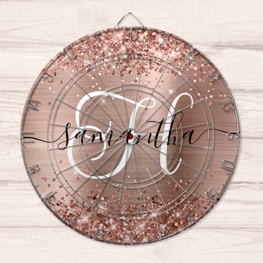 Glitterige Roze Gouden Glam Monogram Dartbord
