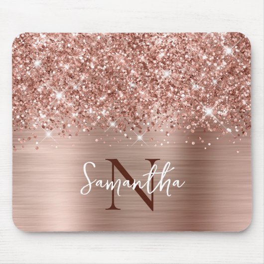 Glitterige Roze Gouden Glam Monogram Muismat (Voorkant)