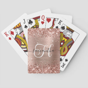 Glitterige Roze Gouden Glam Monogram Pokerkaarten