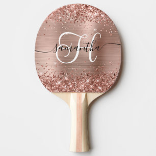 Glitterige Roze Gouden Glam Monogram Tafeltennisbatje