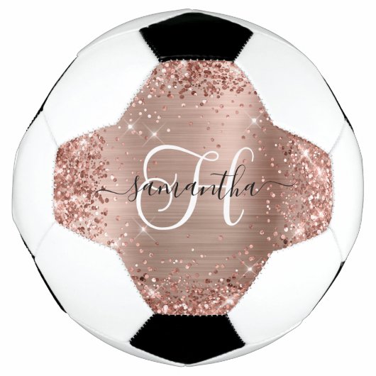 Glitterige Roze Gouden Glam Monogram Voetbal (Voorkant)