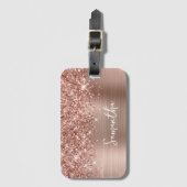 Glitterige Roze Gouden Glam Naam Bagagelabel (Voorkant (verticaal))