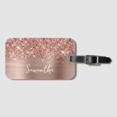 Glitterige Roze Gouden Glam Naam Bagagelabel (Voorkant (horizontaal))