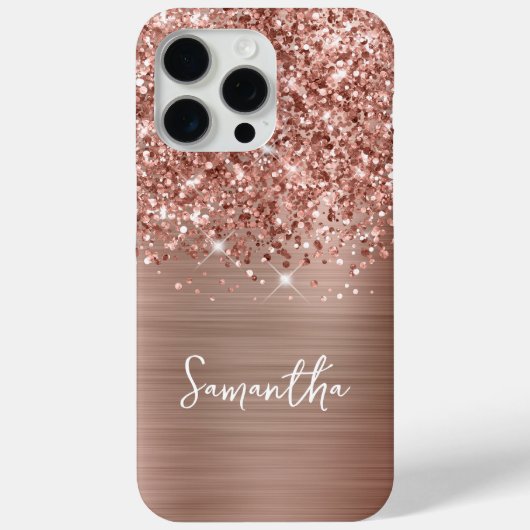 Glitterige Roze Gouden Glam Naam Case-Mate iPhone Case (Achterkant)