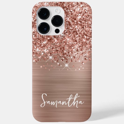 Glitterige Roze Gouden Glam Naam Case-Mate iPhone Case (Achterkant)