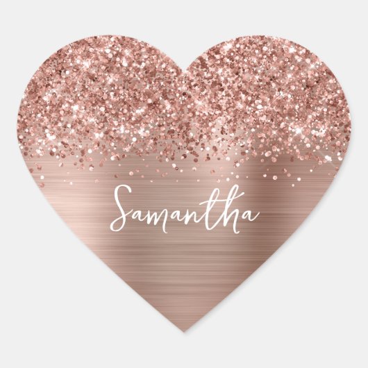 Glitterige Roze Gouden Glam Naam Hart Sticker (Voorkant)