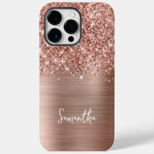 Glitterige Roze Gouden Glam Naam iPhone 14 Pro Max Hoesje