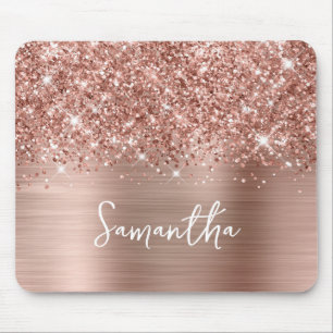 Glitterige Roze Gouden Glam Naam Muismat