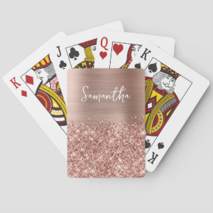 Glitterige Roze Gouden Glam Naam Pokerkaarten
